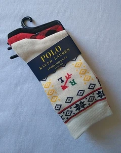 POLO RALPH LAUREN GIRL'S 3 PK NORDIC CREW SOCKS, SIZE 8-9.5 (7-10 YRS OLD) - Picture 1 of 5