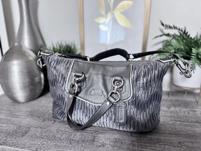 BOLSA SATCHEL COACH RUSH ACETINADA cinza prata H1282 F20084 ombro tiracolo - Imagem 1 de 4