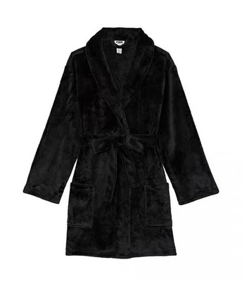Victoria's Secret PINK Plush Short Cozy Soft Robe Logo Black Pick Your Size NWT - Image 1 of 4
