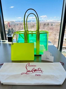 Christian Louboutin Iridescent Fluo Yellow PVC Cabata Small Tote *NEW* - Picture 1 of 15
