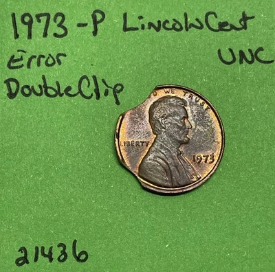 1973-P Lincoln Cent / Penny 1c Double Clipped Planchet Coin Uncirculated - Image 1 of 3