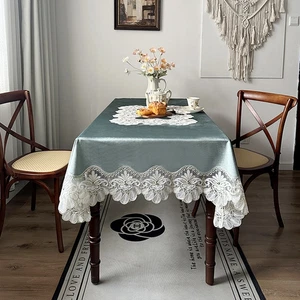Dustproof Flannelette Tablecloth for Coffee and Dining Tables with Lace - Picture 1 of 18