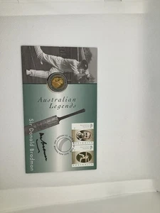 SIGNED Sir Donald Bradman Australia Post Australian Legends 1997 stamps and coin - Picture 1 of 2