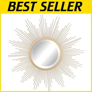 Stylish 23" Round Gold Wall Mirror with Sunburst Design - Perfect Home Accent! - Picture 1 of 8