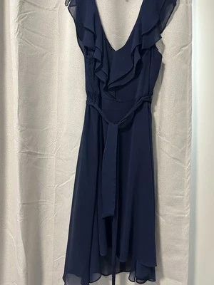DKNY Navy Blue Flowey Dress. Sheer With Lining. Size 16. No Sleeves. - Image 1 of 4