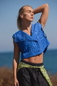 Free People Drift Away Micro Weste Weste blau Größe M neu mit Etikett UVP 68 $ - Bild 1 von 1