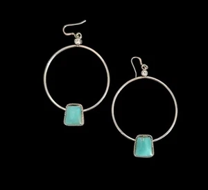 Chaco Canyon Sterling Silver Campitos Turquoise Hoop Drop Earrings-NWT-$162 - Picture 1 of 4