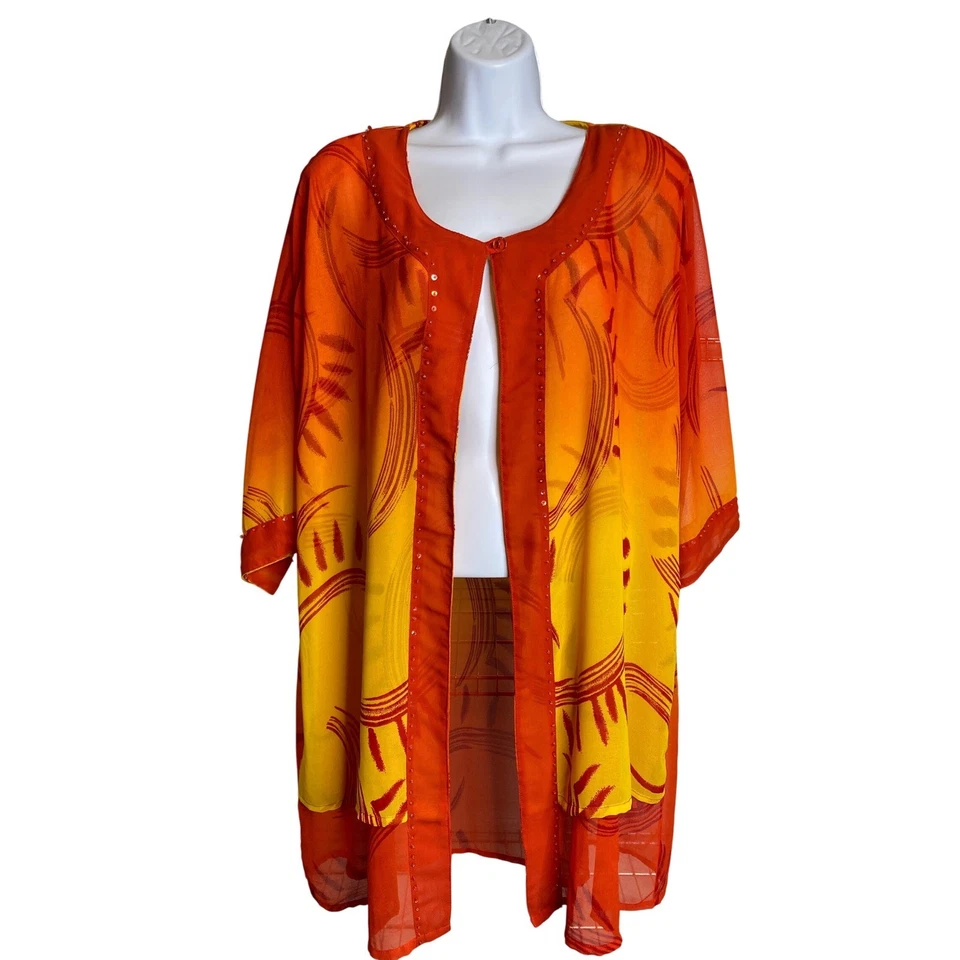 Chaqueta Kimono Vintage KIRPA Mujer Estampado Sunburst Talla 1X Lentejuelas Transparente Audaz Boho Foto 1 de 4