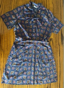 Vtg Women's 40s 50s Navy Blue Cotton Dress Paisley Print Sz Sm/Med 1940s 1950s - Picture 1 of 8