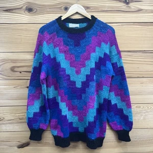 Vtg Aliento Sweater Large 100% Alpaca Made Bolivia Colorful Tunic Bargello B156 - Picture 1 of 14
