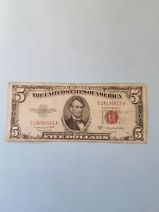 US 1953 Bank Note $5 Red Seal C18236512 Seal Note GOOD Condition - Picture 1 of 7