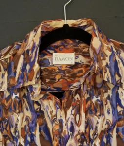 Vintage Damon Disco Shirt Mens S Abstract Design Acetate Nylon Blend Exc Cond - Picture 1 of 12