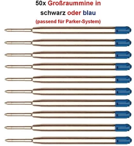 50 x Metall Großraum-Mine, BLAU o. SCHWARZ für Parker-System Kugelschreiberminen - Bild 1 von 3