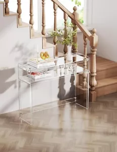 Acrylic Console Table, Entryway Table with Storage Shelves (Clear) - Picture 1 of 9
