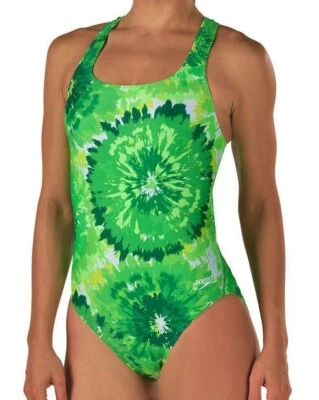 Traje de baño SPEEDO Burst Drop Back verde blanco NUEVO para mujer mujer 0 26 2 28 4 30 Foto 1 de 4