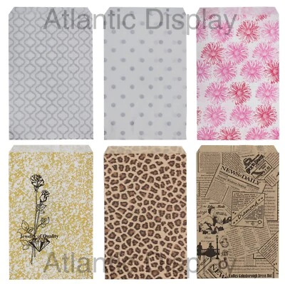 LOT OF 100 Flat Paper Gift Bags Jewelry Gift Bags Multi Color 6 COLORS, 4 Sizes - Image 1 of 4