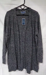 Women's KAREN SCOTT Open Front TURBO CARDIGAN 100125755MS Black / White Mar XXL - Picture 1 of 4
