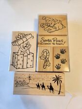Lot of 6 Christmas Holiday Wood Rubber Stamps Recollections Stampendous New