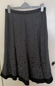 Per Una Grey & Black Sequin Embroidered Midi A-line Skirt Size 12 Regular - Picture 1 of 12