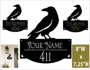 8" Custom Crow Raven Acrylic Address Sign Plaque Black & Silver/Gold/White - Picture 1 of 3