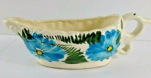 Vintage Ceramic Porcelain Gravy Boat Bowl W Spout Blue Chrysanthemum Flowers - Picture 1 of 7