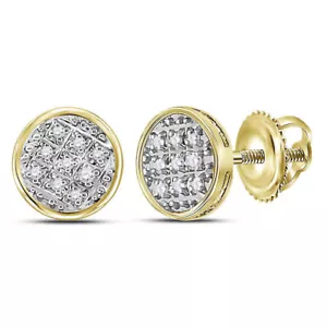 10K Yellow Gold Mens Round Diamond Circle Cluster Stud Earrings 1/20 Cttw - Picture 1 of 2
