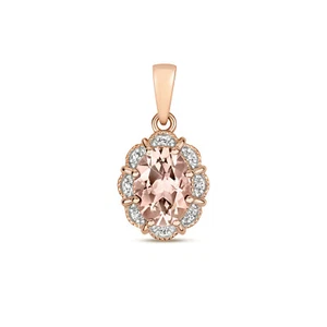 Elegant 9k Rose Gold Women Diamond Pendant with Morganite - 16mm*8mm 251267U - Picture 1 of 1