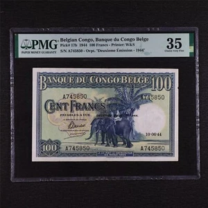 Belgian Congo 100 Francs 1944 17b Banque du Congo Belge PMG 35 - RARE TOP POP - Picture 1 of 2