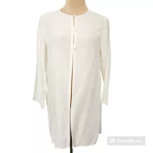 Eileen Fisher Sheer Linen/Silk Blend Ivory Fly Away Sheer Cardigan Size M - Picture 1 of 5