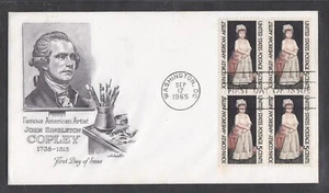 USA 1965 FDCs JOHN SINGLETON COPLEY AMERICAN ARTIST IN BLOCK OF 4 + CACHET - Picture 1 of 1