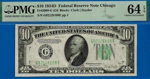 1934D $10 Federal Reserve Note PMG 64EPQ Top Pop GE Block Fr 2009-G - Picture 1 of 3