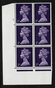 GB QEII 1967 SG729 3p Violet Centre Band Cylinder 1No Dot Blk of 6 U/M (AM682) - Picture 1 of 1