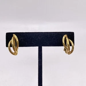 VTG. NAPIER SHINY GOLD TONE OPEN WORK DOUBLE HOOP CLIP ON EARRINGS - Picture 1 of 5