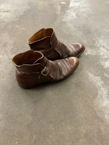 Vintage 90s Justin’s USA Ankle Boots Men's 6 Brown Leather Buckle Strap Shoes - Picture 1 of 9