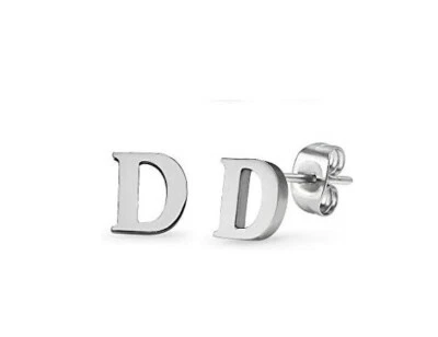 Fantastic "D" Initial Alphabet Customized Classy Stud Earrings In 10K White Gold - Image 1 of 3