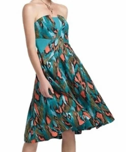 Abito svasato senza spalline Anthropologie bambina della Savoia dipinto color verde acqua Ikat taglia 8 - Foto 1 di 18