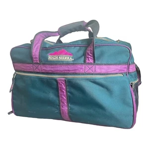 Vintage High Sierra Duffle Holdall Carry Bag Green Purple Travel Luggage - Picture 1 of 12