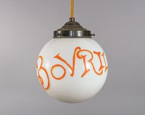 Vintage 60er Jahre handbemalte "Bovril" Werbung Opalglas Kugel Hängelampe - Bild 1 von 5