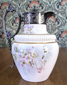 Victorian William Wood Silver Plate Ceramic Claret Wine Jug Antique 19th Century - Picture 1 of 12