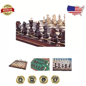Classic Wooden Chess Set - 6 Inch Folding Board with Weighted Handcrafted Pieces - Picture 1 of 6