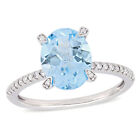 Amour 10K White Gold Oval-Cut Sky-Blue Topaz & 1/10CT TDW Diamond Solitaire Ring