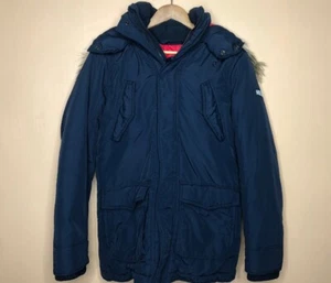 Hollister Men's Size Small Coat Jacket Parka Puffer Zip Hooded Black Faux Fur - Picture 1 of 12
