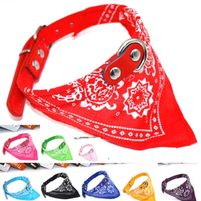 Adjustable Pet Dog Puppy Cat Neck Scarf Bandana with Leather Collar Neckerchief - Image 1 of 4