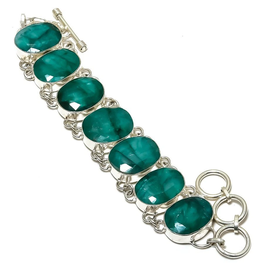 Skota Emerald Gemstone 925 Sterling Silver Bracelet 7"-8" t801 - Image 1 of 4