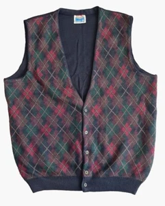 VINTAGE AKLANDA AUSTRALIAN WOOL KNIT VEST, WAISTCOAT- SIZE 2XL - PLAID BUTTON UP - Picture 1 of 10