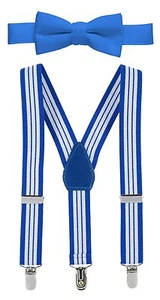 Suspender & Bow Tie Set for Kids, Boys, and Baby Sturdy Polished Silver Clips,  - Picture 1 of 26
