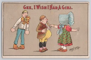 1911 Postcard Artist Signed CARMICHAEL WISH I HAD A GIRL Sun Bonnet Stick Candy - Picture 1 of 3