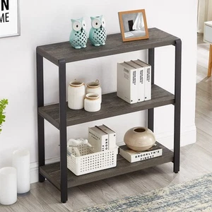 Bookshelf and Bookcase, 3 Tier Vintage Shelf for Office, Rustic Wood and Meta... - Picture 1 of 9
