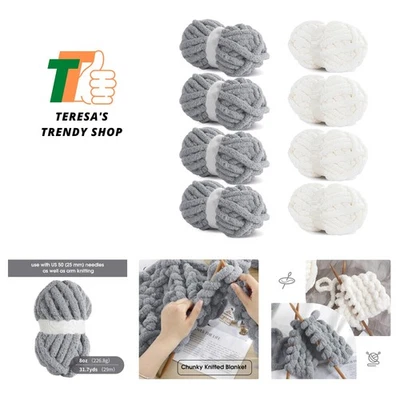 Acogedor paquete de 8 hilos de chenilla gruesos para tejer y ganchillo - lavables a máquina Foto 1 de 4