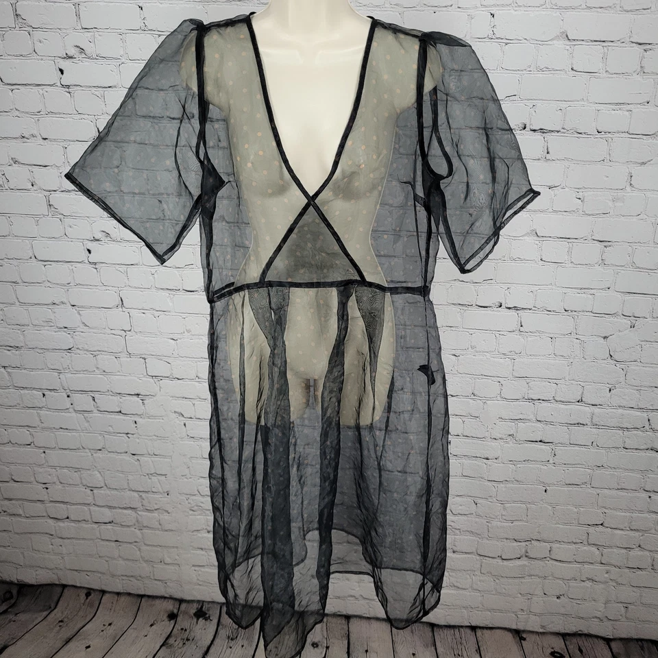 JUST Female Anthropologie Black Timmo Dress Polka Dot Sheer Puff Sleeve Medium M - Image 1 of 4